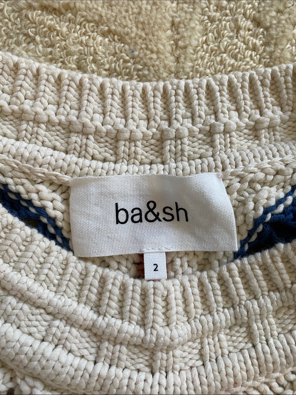 BA&SH Cream Open-Weave Sweater with Multicolor Stripes - Picture 2 of 3